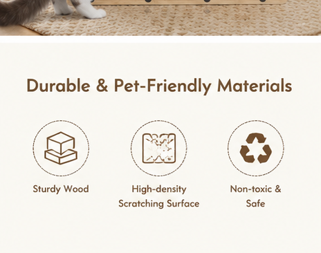 Wooden Cat Scratcher House with Scratch Ramp & Interactive Ball Toy for Indoor Cats